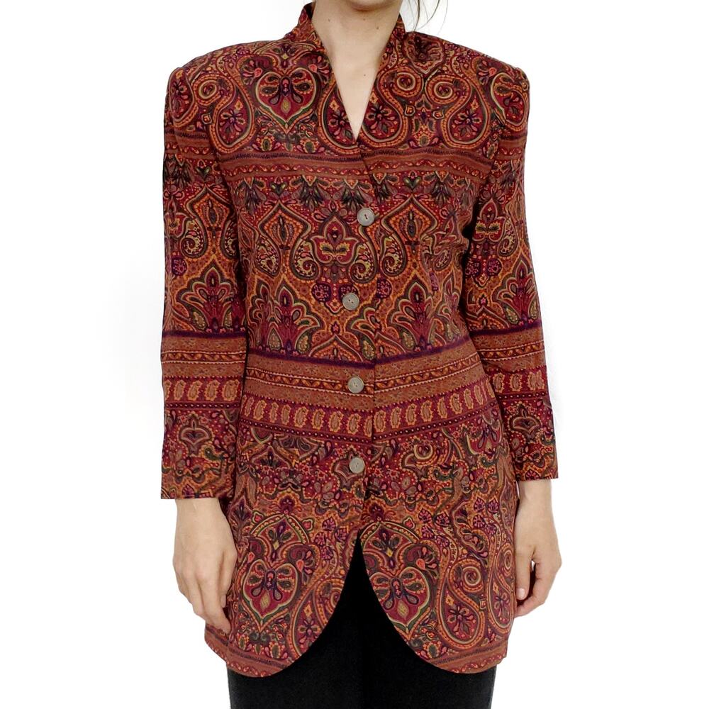 August Silk Paisley Boho Blazer Jacket 8 / 38